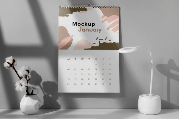 Free Arrangement Of Mock-Up Wall Calendar Indoors Psd