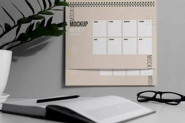 Free Arrangement Of Mock-Up Wall Calendar Indoors Psd