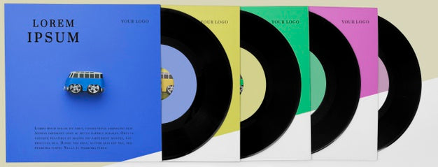 Free Arrangement Of Vinyl Records Mock-Up Psd