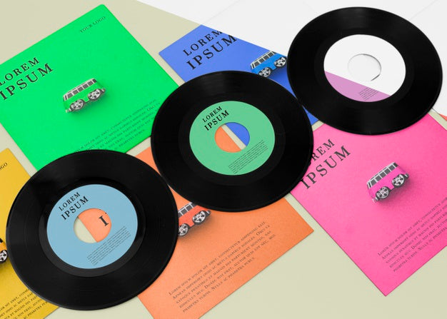 Free Arrangement Of Vinyl Records Mock-Up Psd