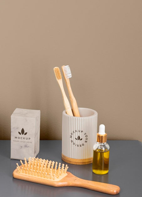 Free Arrangement With Brushes And Oil Psd