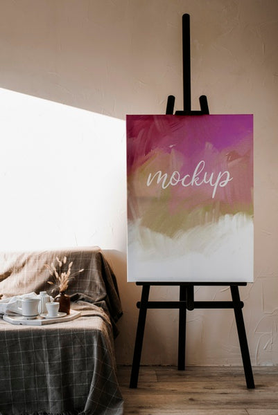 Free Arrangement With Mock-Up Canvas Indoors Psd