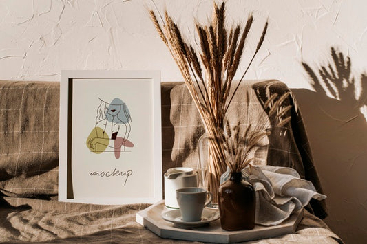 Free Arrangement With Mock-Up Frame Indoors Psd