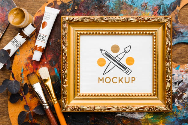 Free Artist Desk Concept With Paint Palette Psd