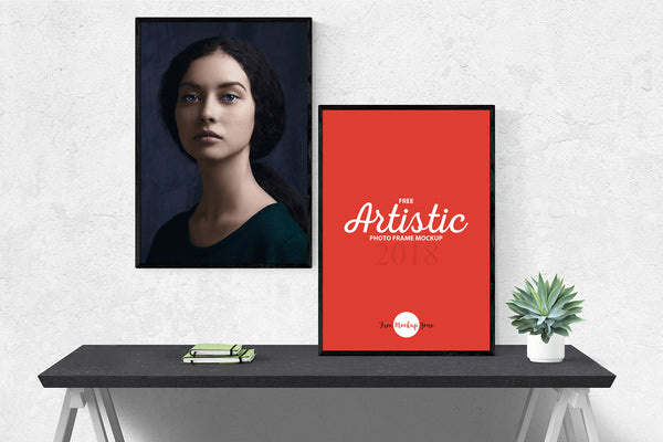 Free Artistic 2 Photo Frames Mockup