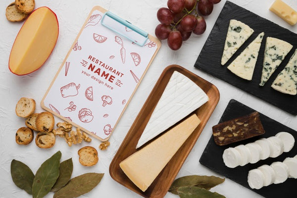 Free Assortment Of Delicious Foods With Clipboard Mock-Up Psd