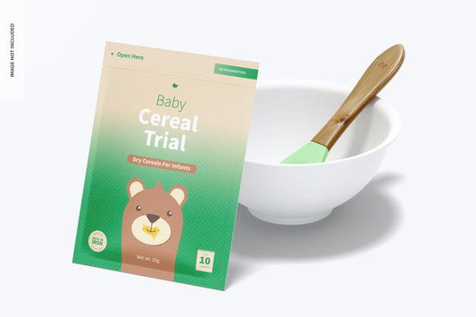 Free Baby Cereal Trial Pack Mockup, Perspective Psd