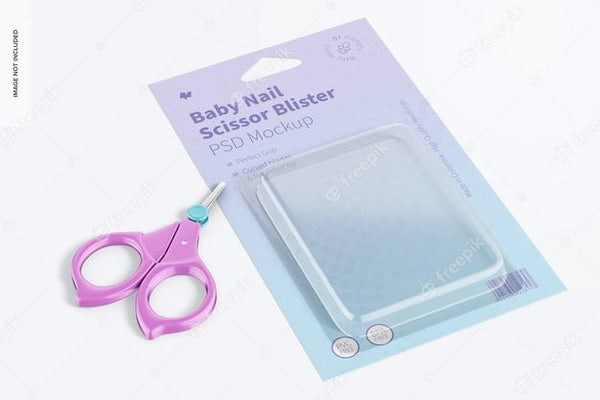 Free Baby Nail Scissor Blister Mockup, Perspective Psd