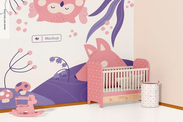 Free Baby Room Wall With Crib Mockup Psd