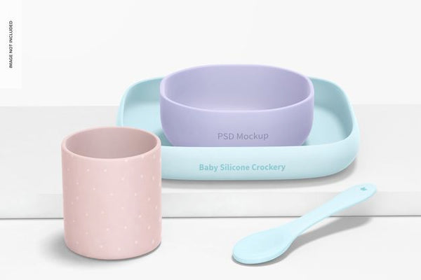 Free Baby Silicone Crockery Kit Mockup, Front View Psd