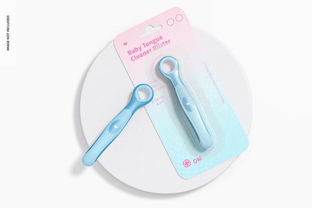 Free Baby Tongue Cleaner Blister Mockup, Top View Psd