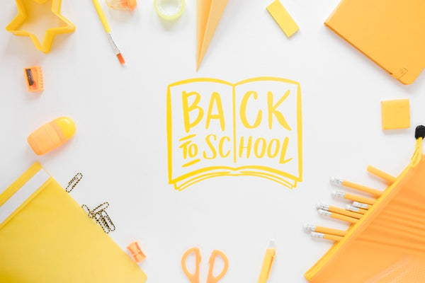 Free Back To School Arrangement With Yellow Supplies Psd
