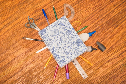 Free Back To School Mockup With Notebook Cover Psd