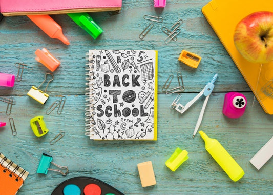 Free Back To School Mockup With Notebook Cover Psd