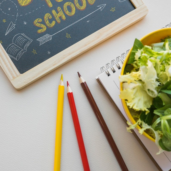 Free Back To School Mockup With Slate And Salad Psd
