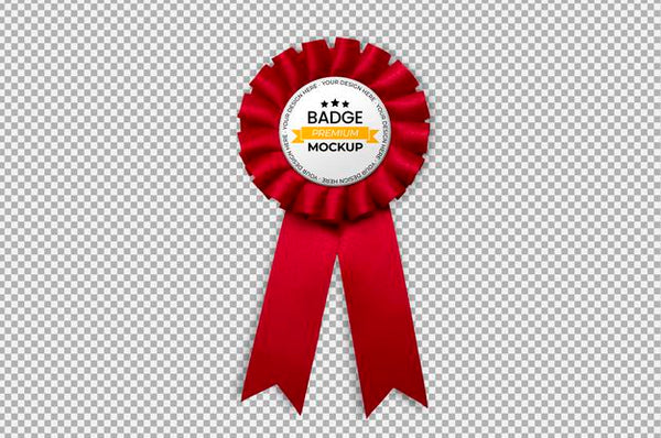 Free Badge With Red Ribbon Mockup Psd