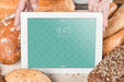Free Bakery Mockup With Tablet Psd