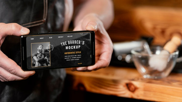 Free Barber Shop With Smartphone Mock-Up Psd