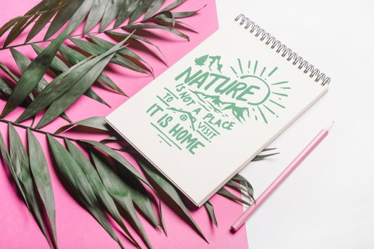 Free Beautiful Notebook Cover Mockup With Floral Decoration Psd