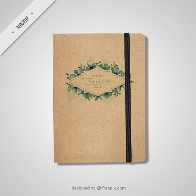 Free Beautiful Notebook Mockup In Vintage Style Psd