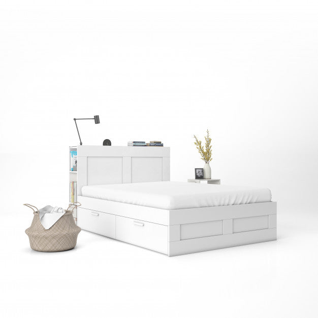 Free Bed With White Mattress Mockup Psd