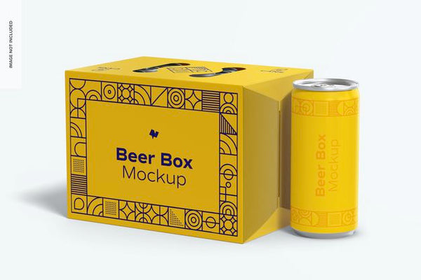 Free Beer Box Mockup, Close Up Psd