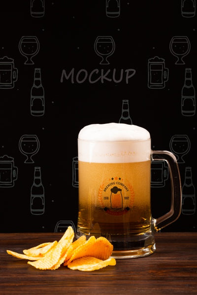 Free Beer Mug With Foam And Chips Beside Psd