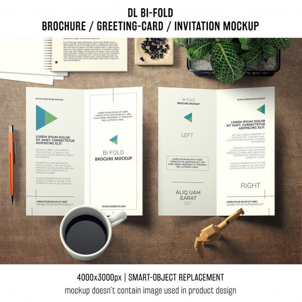 Free Bi-Fold Brochure Or Invitation Mockup With Still Life Concept Psd