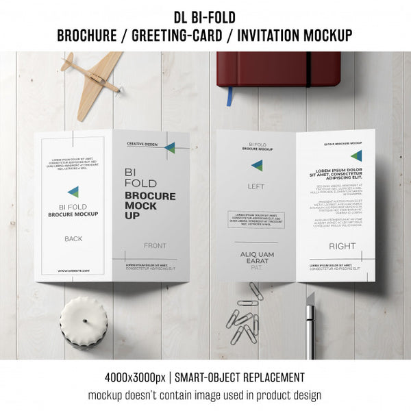 Free Bi-Fold Brochure Or Invitation Mockup With Still Life Concept Psd