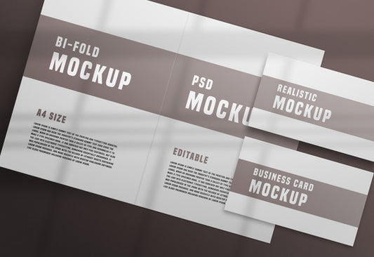Free Bifold Brochure With A Business Card Psd Mockup Psd