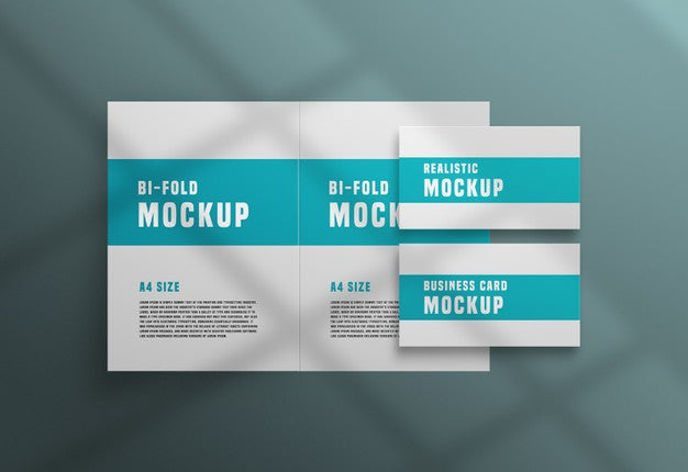 Free Bifold Brochure With A Business Card Psd Mockup Psd