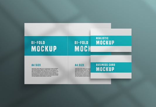 Free Bifold Brochure With A Business Card Psd Mockup Psd