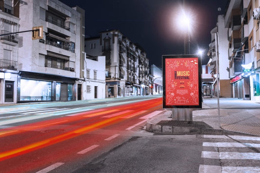 Free Billboard Mockup In City At Night Psd