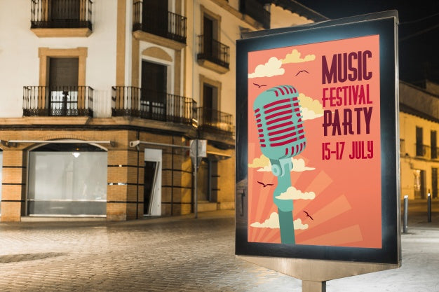 Free Billboard Mockup In City At Night Psd