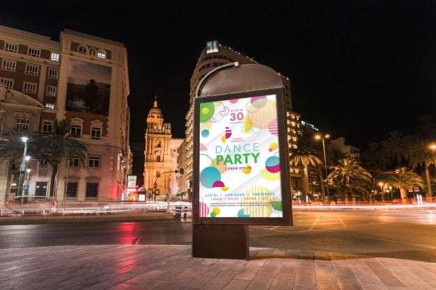 Free Billboard Mockup In City At Night Psd