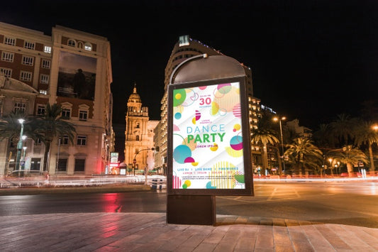 Free Billboard Mockup In City At Night Psd