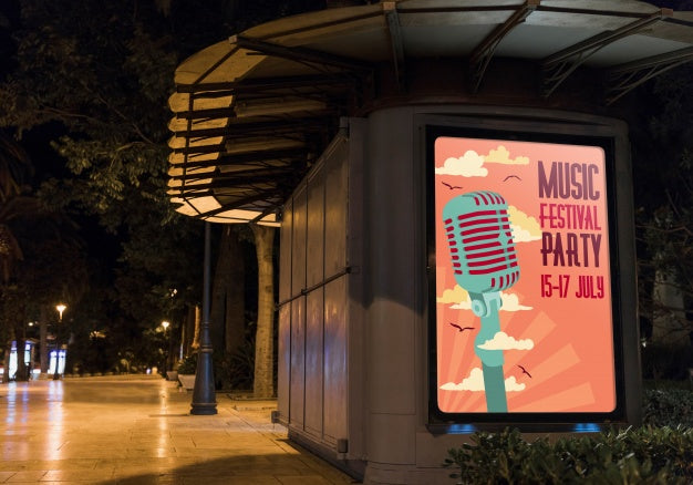 Free Billboard Mockup In City At Night Psd