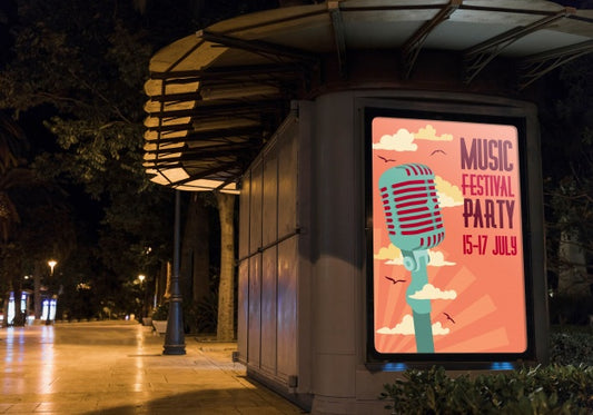 Free Billboard Mockup In City At Night Psd
