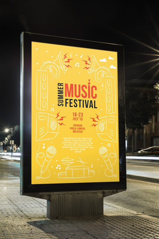 Free Billboard Mockup In City At Night Psd