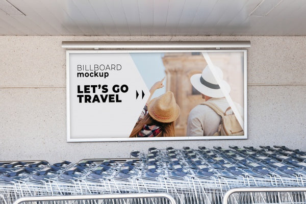 Free Billboard Mockup With Shopping Carts Psd