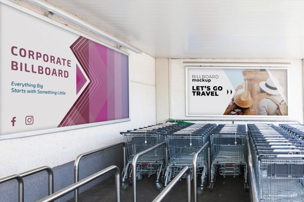 Free Billboard Mockup With Shopping Carts Psd