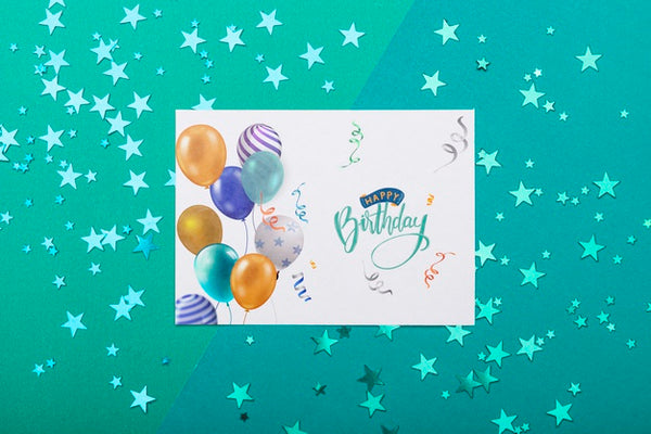 Free Birthday Mock-Up With Metallic Stars Psd