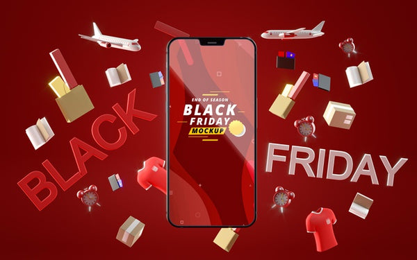 Free Black Friday Mobile On Sale Mock-Up Red Background Psd