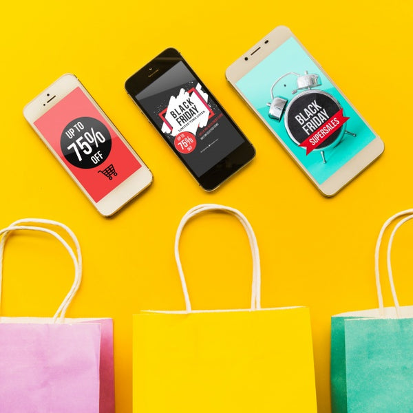 Free Black Friday Mockup With Smartphone Psd