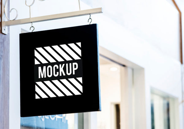 Free Black Sign Mockup Outside A Shop Psd