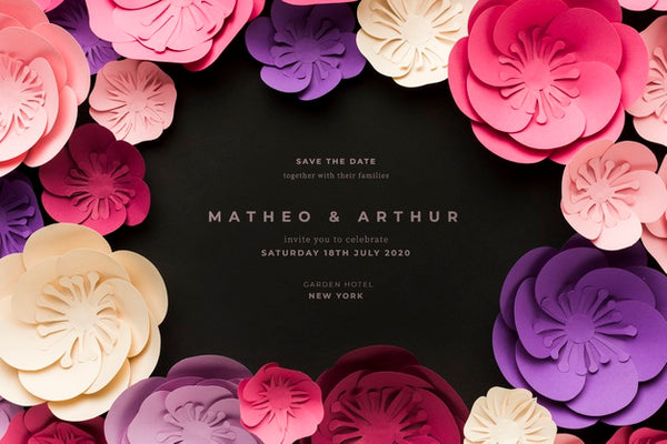 Free Black Wedding Invitation With Paper Flowers Psd