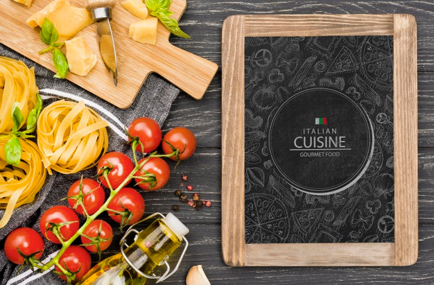 Free Blackboard And Italian Food Assortment Psd