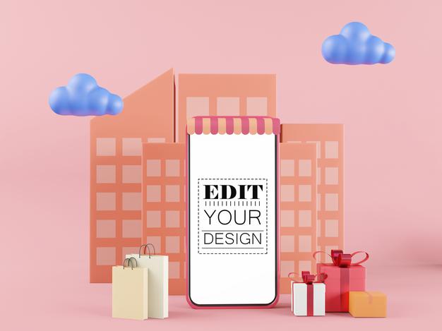 Free Blank Screen Smart Phone Computer Mockup. Online Shop Concept Psd