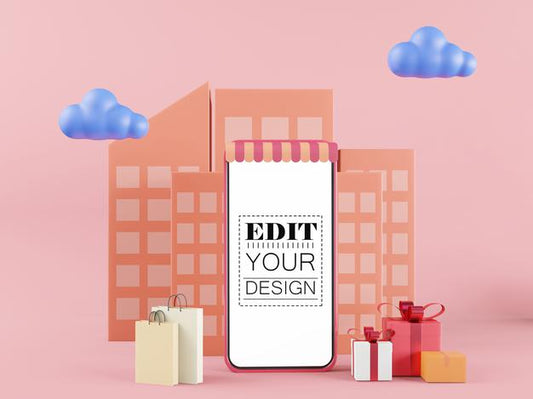 Free Blank Screen Smart Phone Computer Mockup. Online Shop Concept Psd