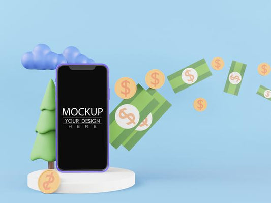Free Blank Screen Smart Phone Mockup With Money Psd